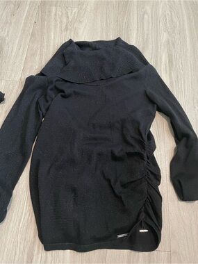 Michael Kors Black Off-Shoulder Ruched Cowl Neck Sweater